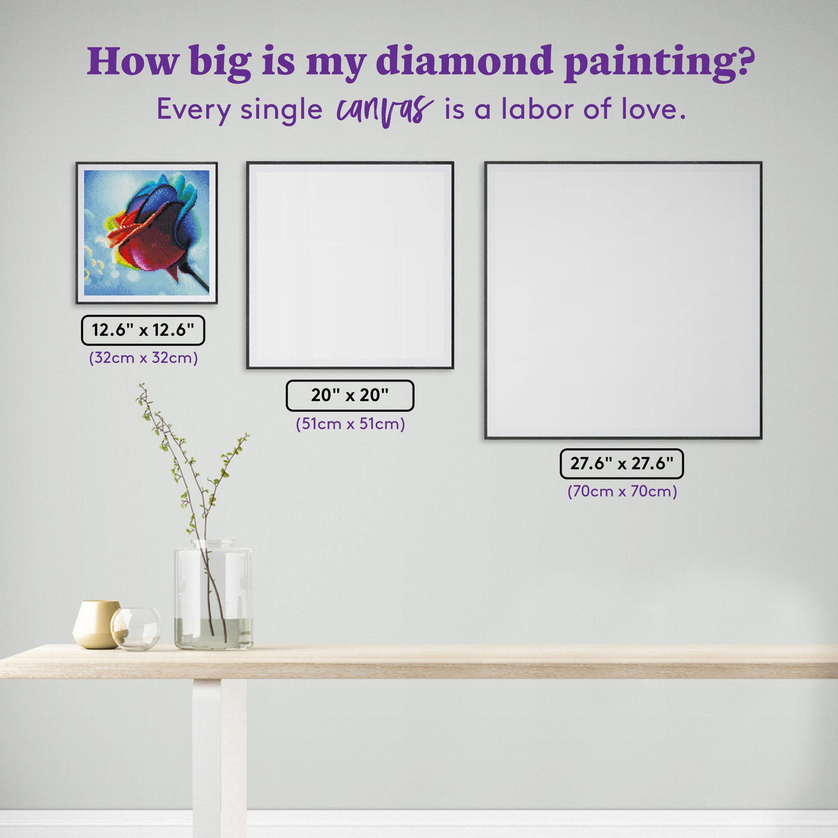 Diamond Painting Rainbow Rose Round With Aurora Borealis Accents / 12.6″ x 12.6″ (32cm x 32cm)