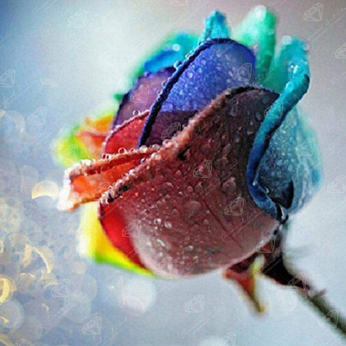 Diamond Painting Rainbow Rose Round With Aurora Borealis Accents / 12.6″ x 12.6″ (32cm x 32cm)