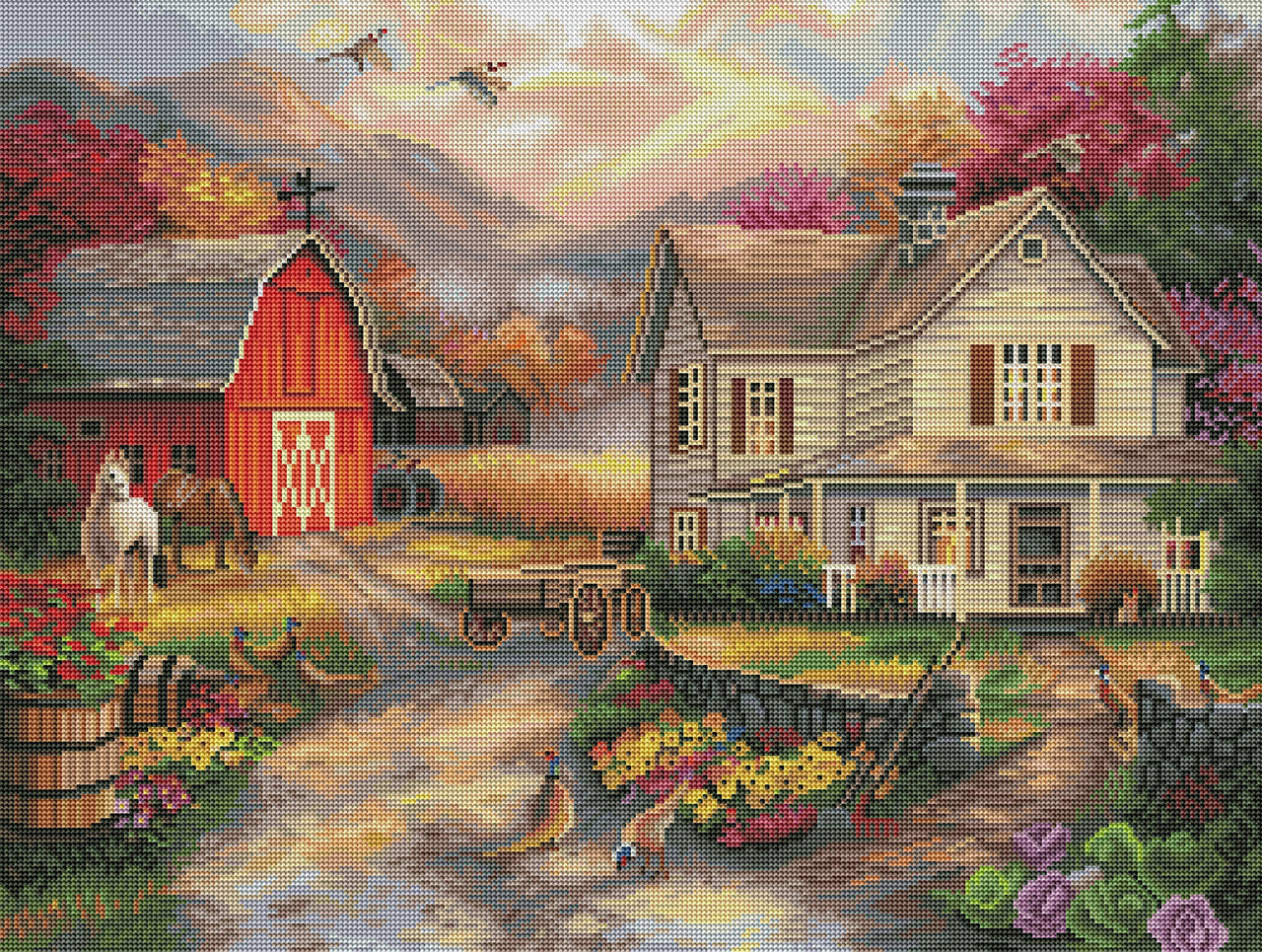 Diamond Painting Relaxing on the Farm 29" x 22″ (74cm x 56cm) / Round with 64 Colors including 4 ABs / 52,536