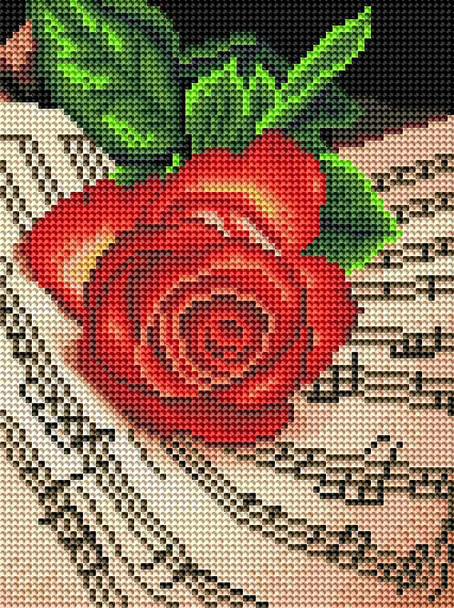 Diamond Painting Rose Music Sheet 7.9" x 10.6" (20cm x 27cm) / Round With 22 Colors including 1 AB / 6,745