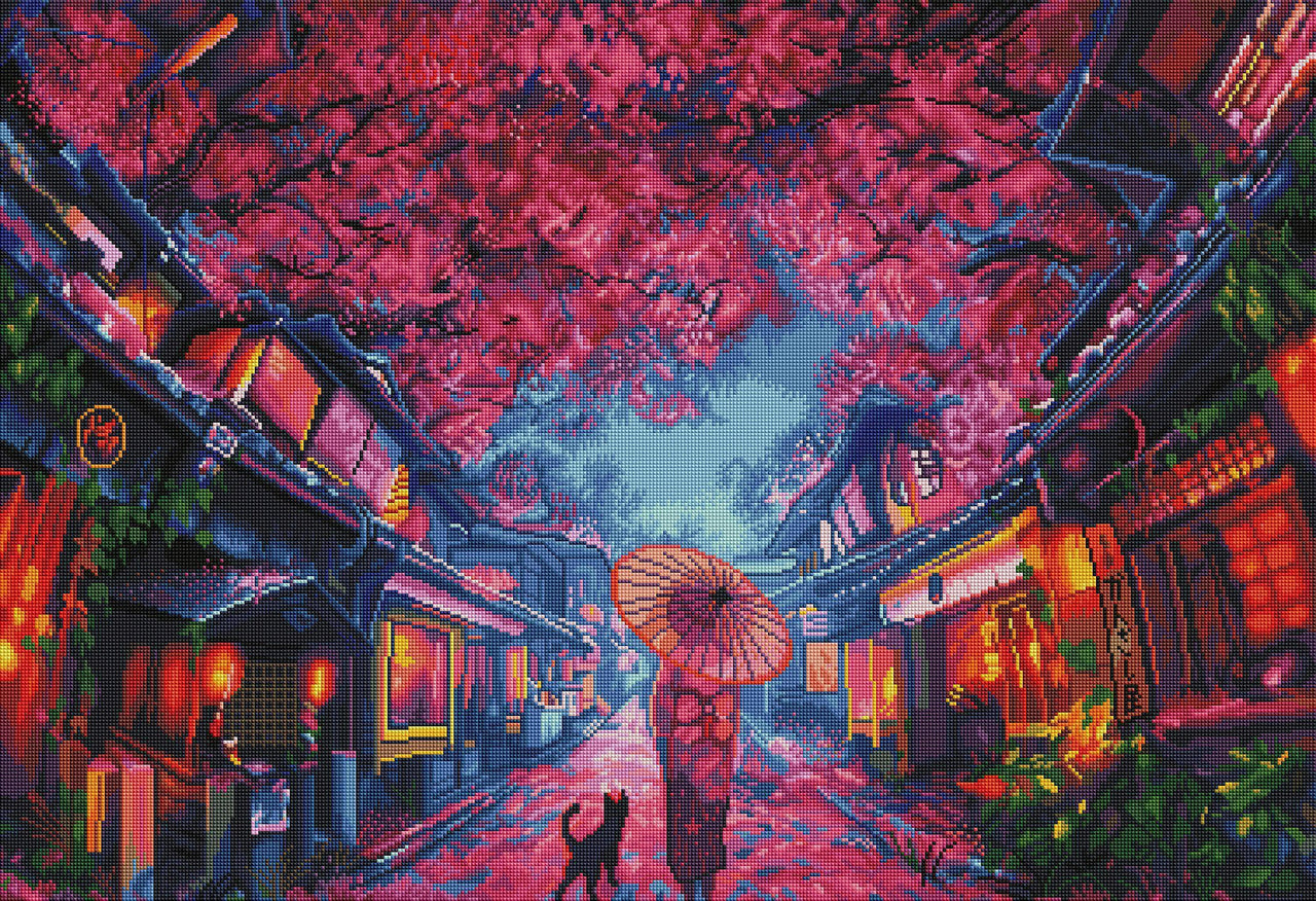 Diamond Painting Sakura Festival 37.4" x 25.6″ (95cm x 65cm) / Square with 45 Colors including 4 ABs / 97,265