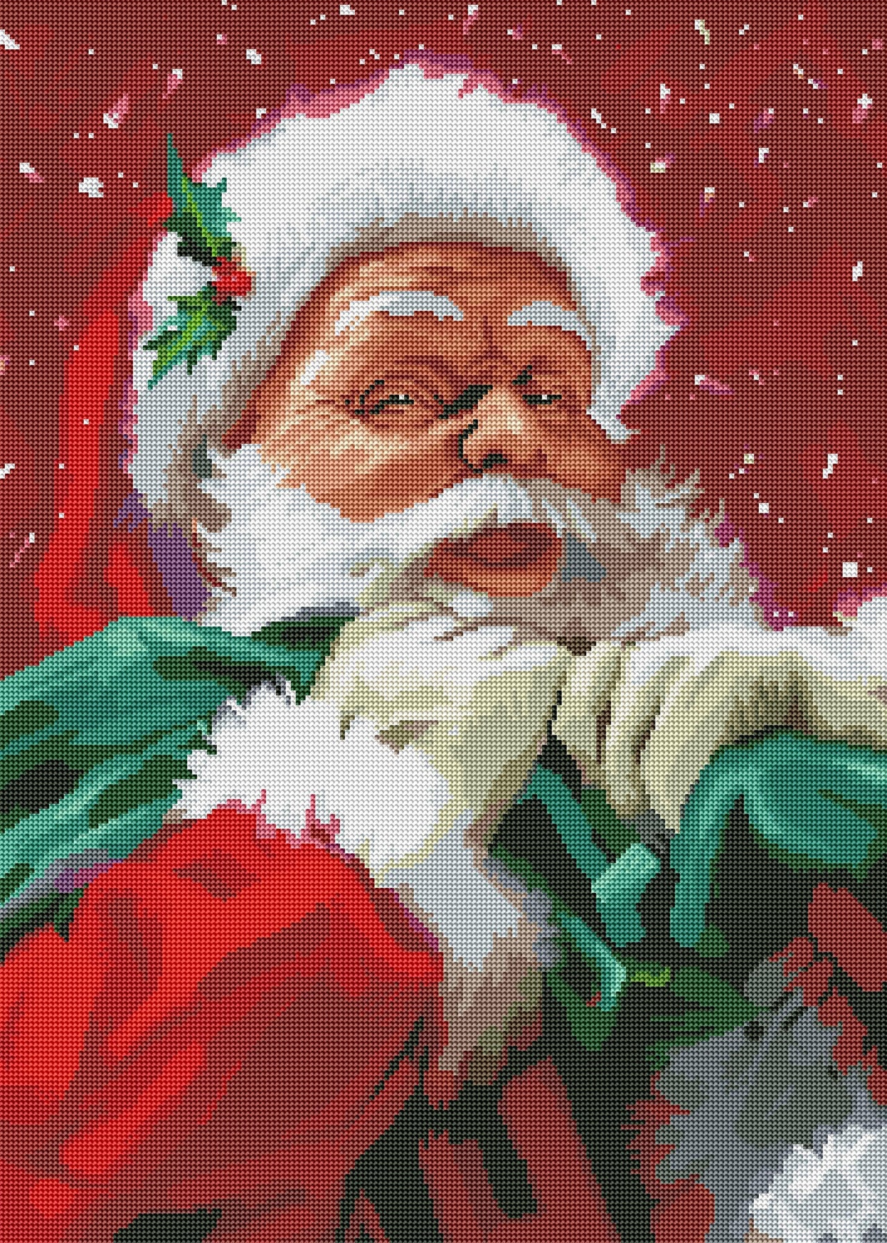 Diamond Painting Santa Face 20" x 28″ (51cm x 71cm) / Round With 40 Colors Including 1 AB / 45,362