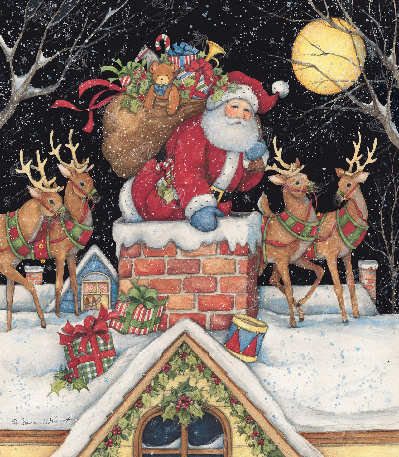 Diamond Painting Santa In Chimney 22" x 25″ (58cm x 64cm) / Square with 49 Colors including 4 ABs