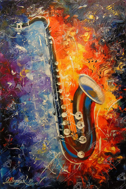 Diamond Painting Saxophone 20" x 30″ (51cm x 76cm) / Square with 52 Colors including 2 ABs / 60,704