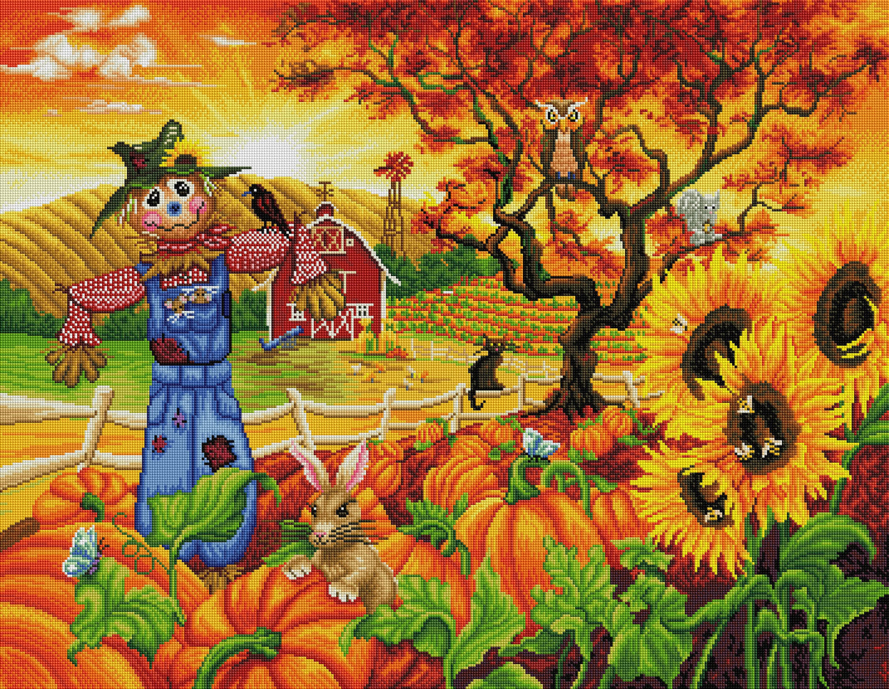 Diamond Painting Scarecrow and Friends 35.4" x 27.6″ (90cm x 70cm) / Square with 61 Colors including 4 ABs / 98,889