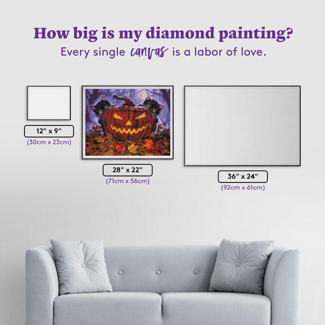 Diamond Painting Scaredy Cats 28" x 22″ (71cm x 56cm) / Square with 46 Colors including 1 AB and 1 Glow-in-the-Dark / 62,603