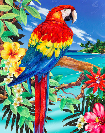 Diamond Painting Scarlet Macaw 22" x 28" (56cm x 71cm) / Round with 53 Colors including 6 ABs / 50,148