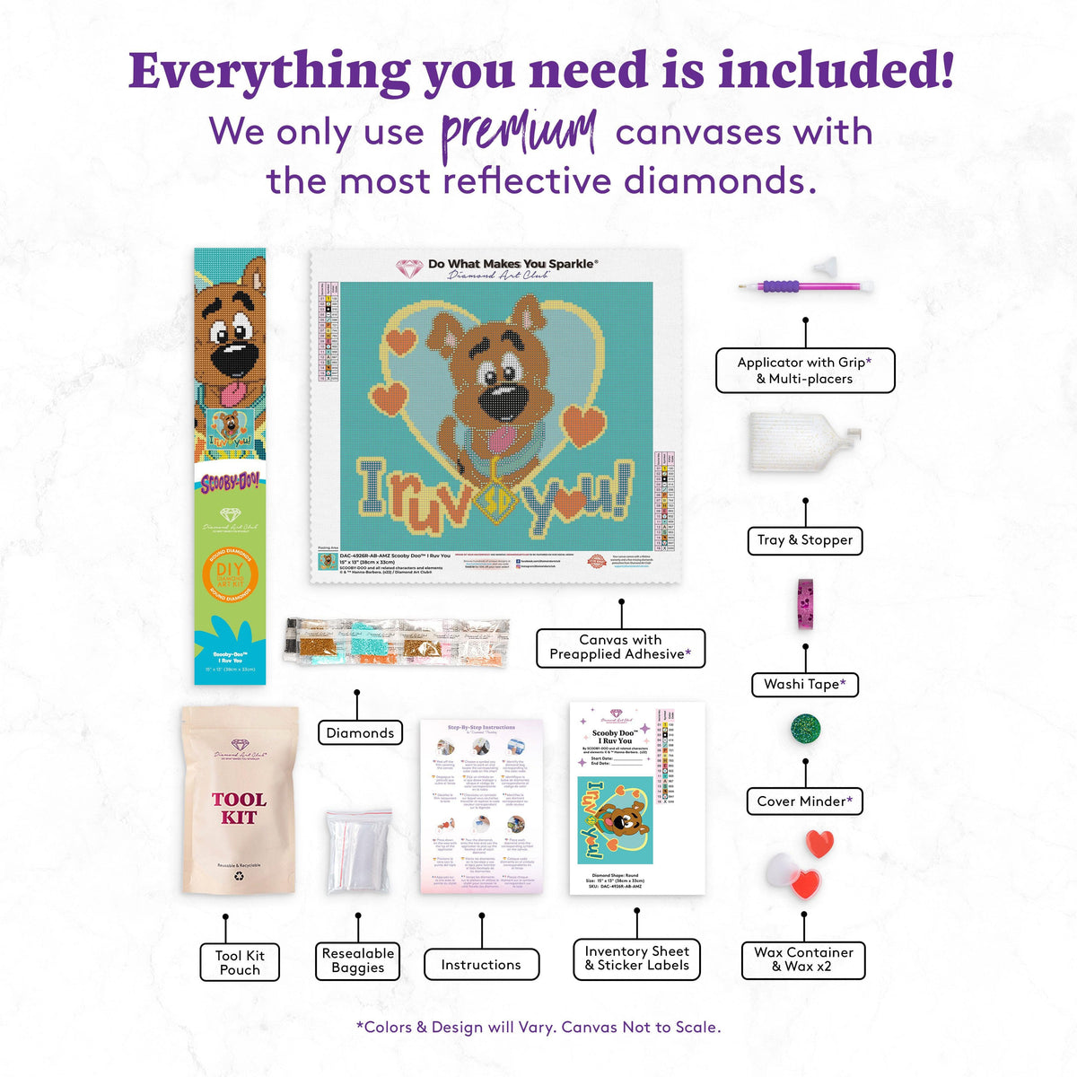 Diamond Painting Scooby-Doo™ I Ruv You  - Holiday Market 15" x 13" (38cm x 33cm) / Round with 16 Colors including 1 AB / 15,912