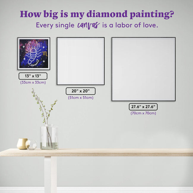 Diamond Painting Scorpio - Zodiac Galaxy 13" x 13" (33cm x 33cm) / Round with 15 Colors including 1 ABs and 1 Electro Diamonds / 13,689