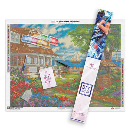 Diamond Painting Sea Garden Cottage 36.6" x 27.6" (93cm x 70cm) / Square With 61 Colors Including 4 ABs / 102,213