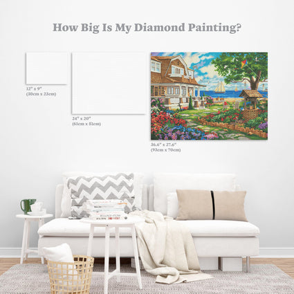 Diamond Painting Sea Garden Cottage 36.6" x 27.6" (93cm x 70cm) / Square With 61 Colors Including 4 ABs / 102,213
