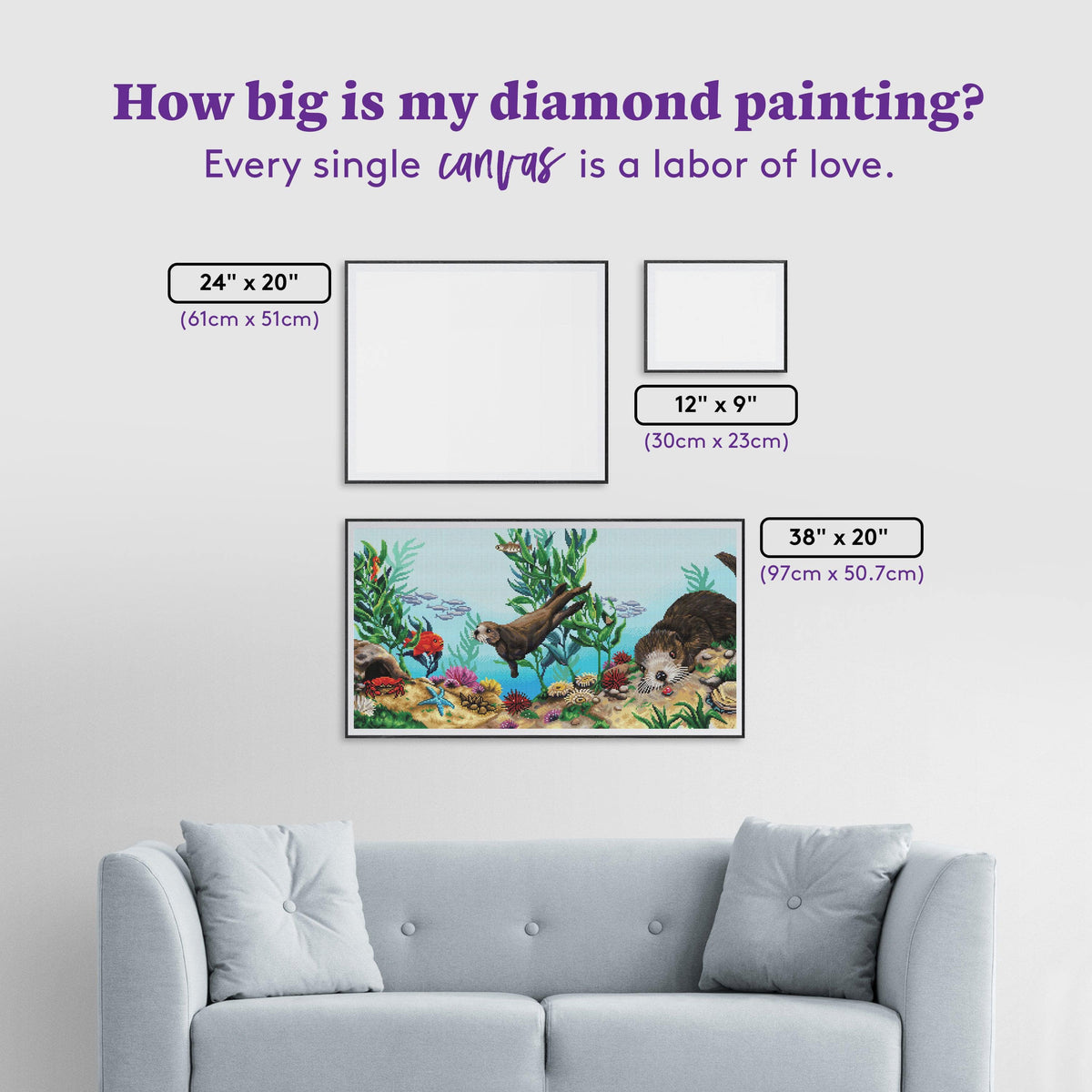 Diamond Painting Sea Otters 38" x 20" (97cm x 50.7cm) / Round with 64 Colors including 4 ABs / 62,626
