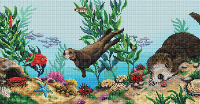Diamond Painting Sea Otters 38" x 20" (97cm x 50.7cm) / Round with 64 Colors including 4 ABs / 62,626