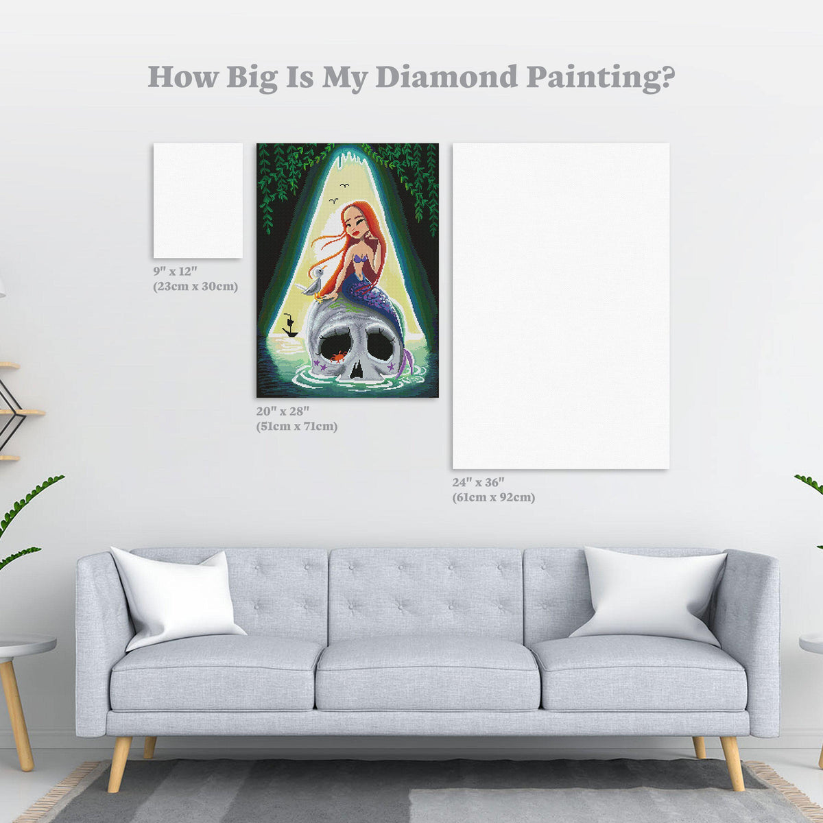 Diamond Painting Skull Mermaid 20" x 28″ (51cm x 71cm) / Square with 42 Colors including 4 ABs / 56,481