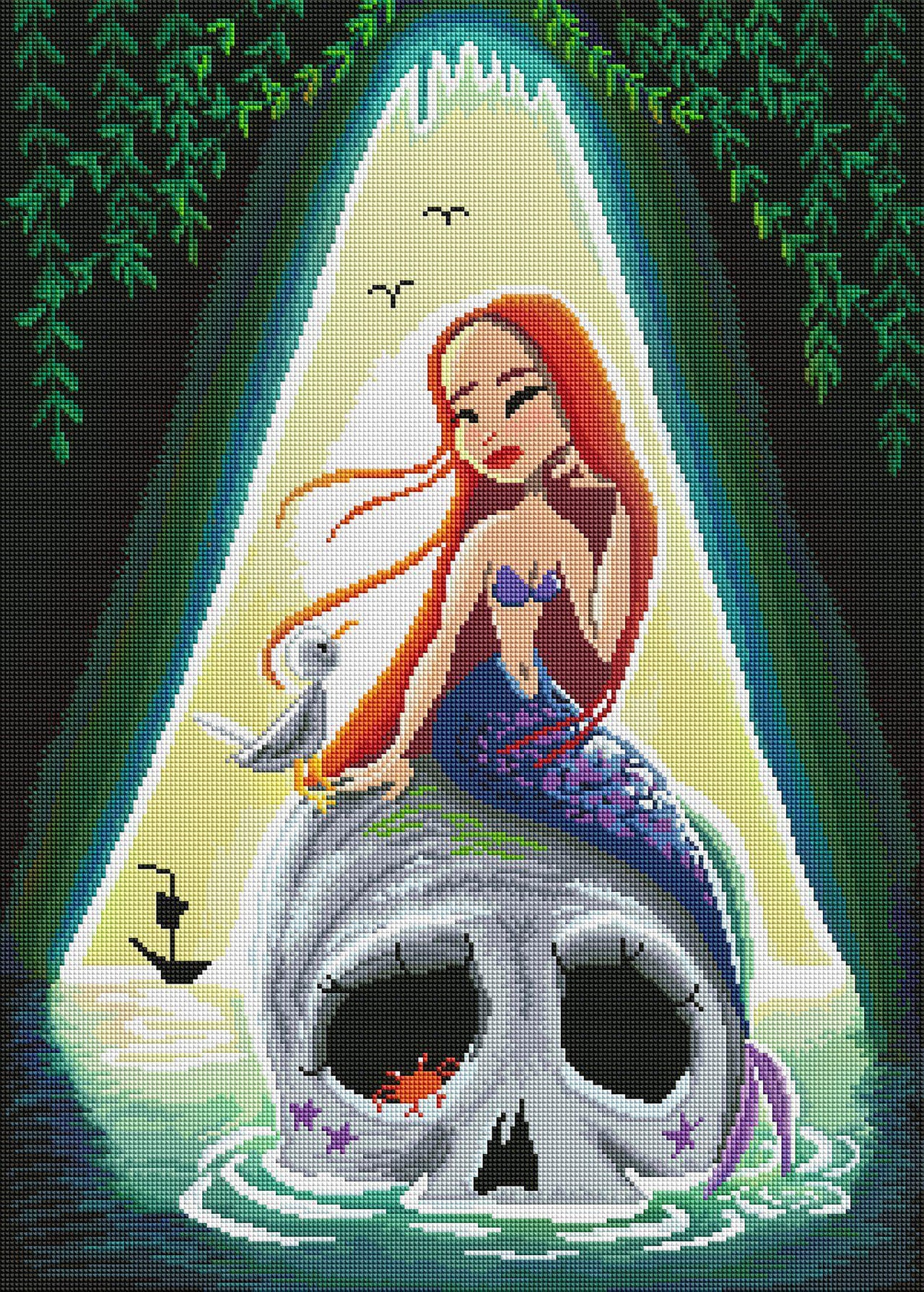 Diamond Painting Skull Mermaid 20" x 28″ (51cm x 71cm) / Square with 42 Colors including 4 ABs / 56,481