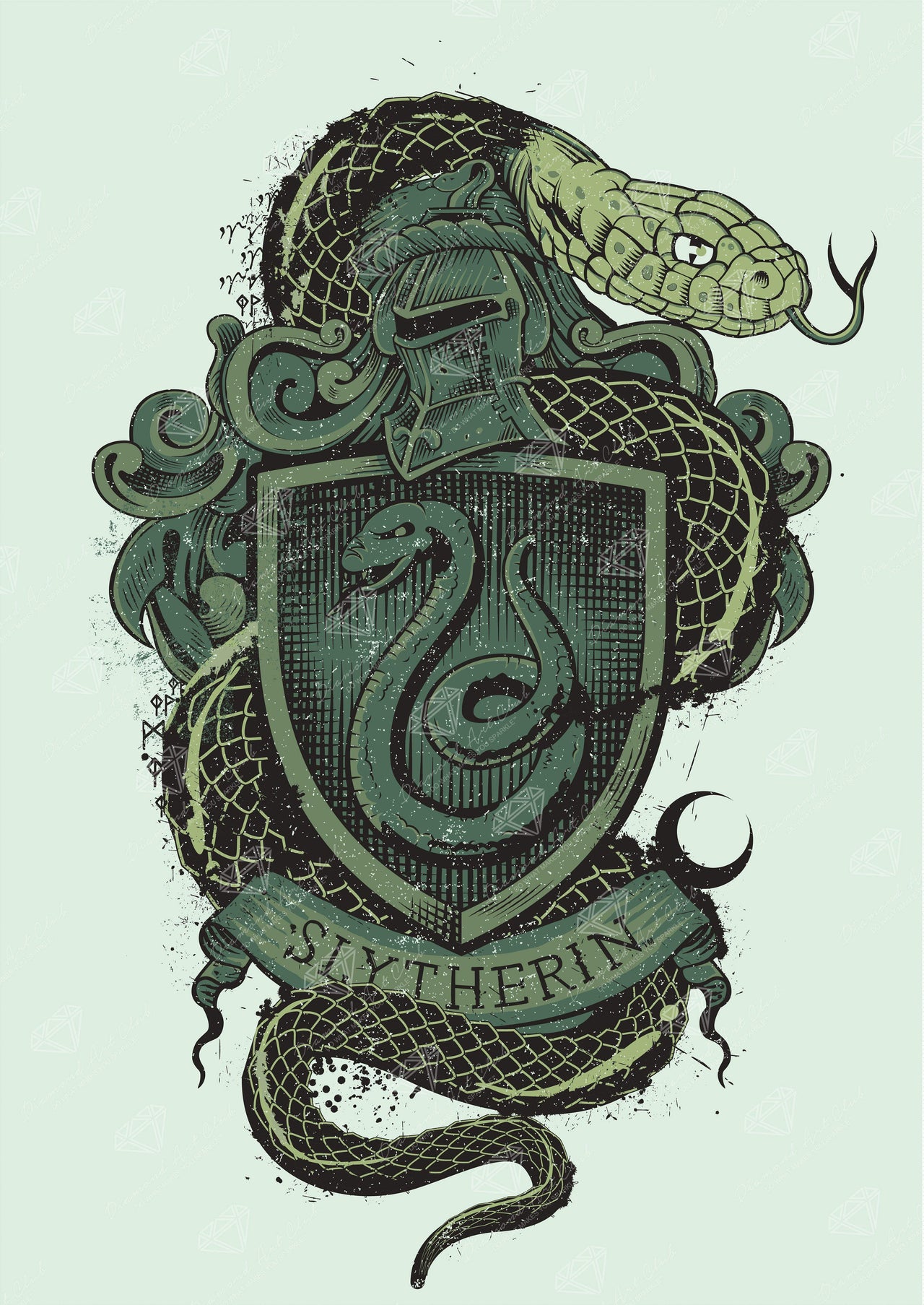 Diamond Painting Slytherin Crest - Tomes & Scrolls 22" x 31″ (56cm x 79cm) / Square With 7 Colors Including 1 AB / 68,952