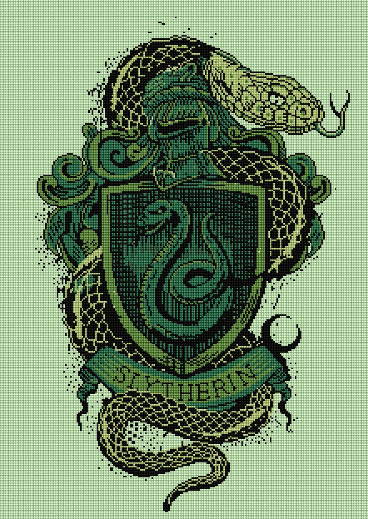 Diamond Painting Slytherin™ Crest - Tomes & Scrolls 22" x 31″ (56cm x 79cm) / Square With 7 Colors Including 1 AB / 68,952