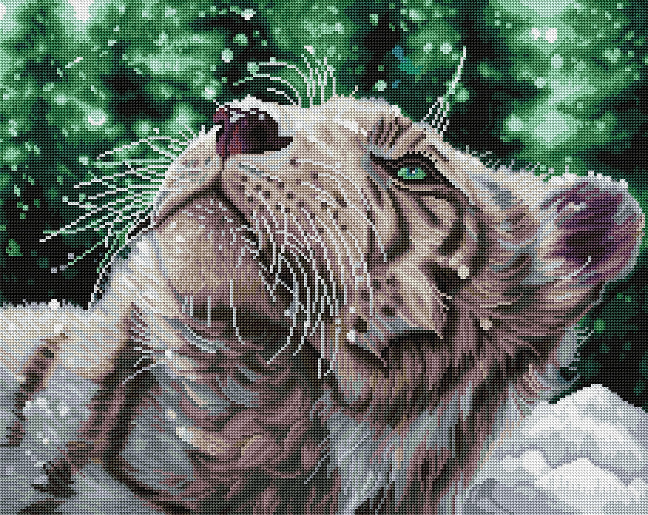Diamond Painting Snow Tiger 25" x 20" (63.9cm x 50.7cm) / Round With 34 Colors Including 2 ABs / 41,268