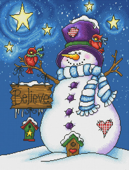 Diamond Painting Snowman Believe 22" x 29″ (56cm x 74cm) / Round with 40 Colors including 5 ABs and 1 Glow-in-the-Dark / 52,138