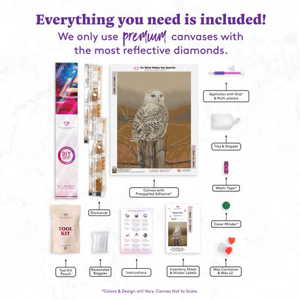 Diamond Painting Snowy Owl 17" x 22" (43cm x 56cm) / Round With 18 Colors Including 2 ABs / 30,248