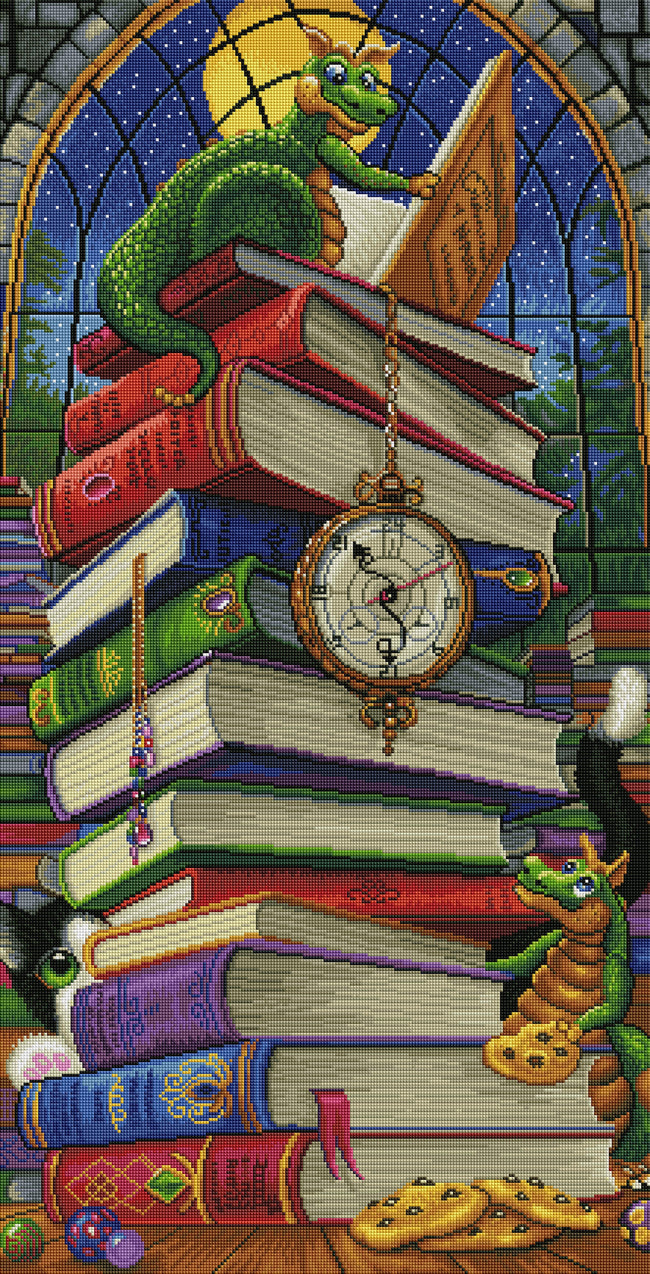 Diamond Painting So Many Books,  So Little Time 22" x 43″ (56cm x 109cm) / Square with 53 Colors including 2 ABs / 95,691