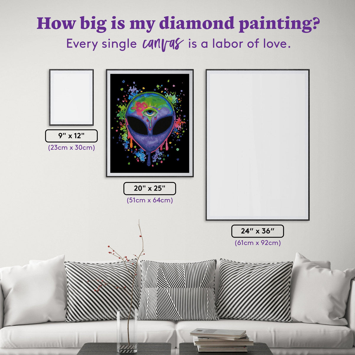 Diamond Painting Splatter Alien 20" x 25″ (51cm x 64cm) / Square with 40 Colors including 2 ABs / 21,072