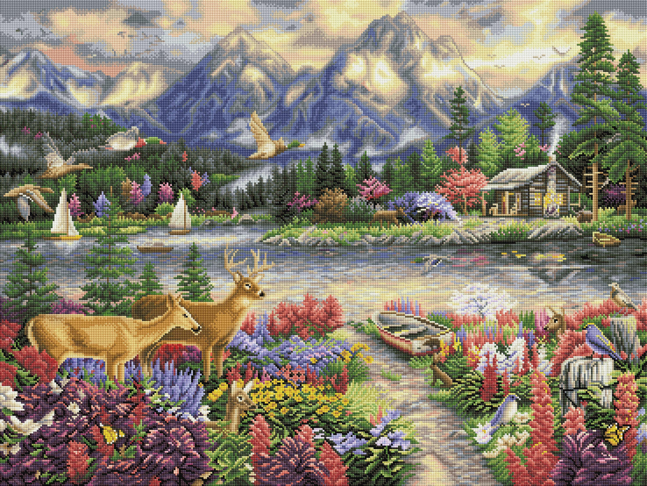 Diamond Painting Spring Mountain Majesty 36.6" x 27.6" (93cm x 70cm) / Square With 64 Colors Including 5 ABs / 102,213