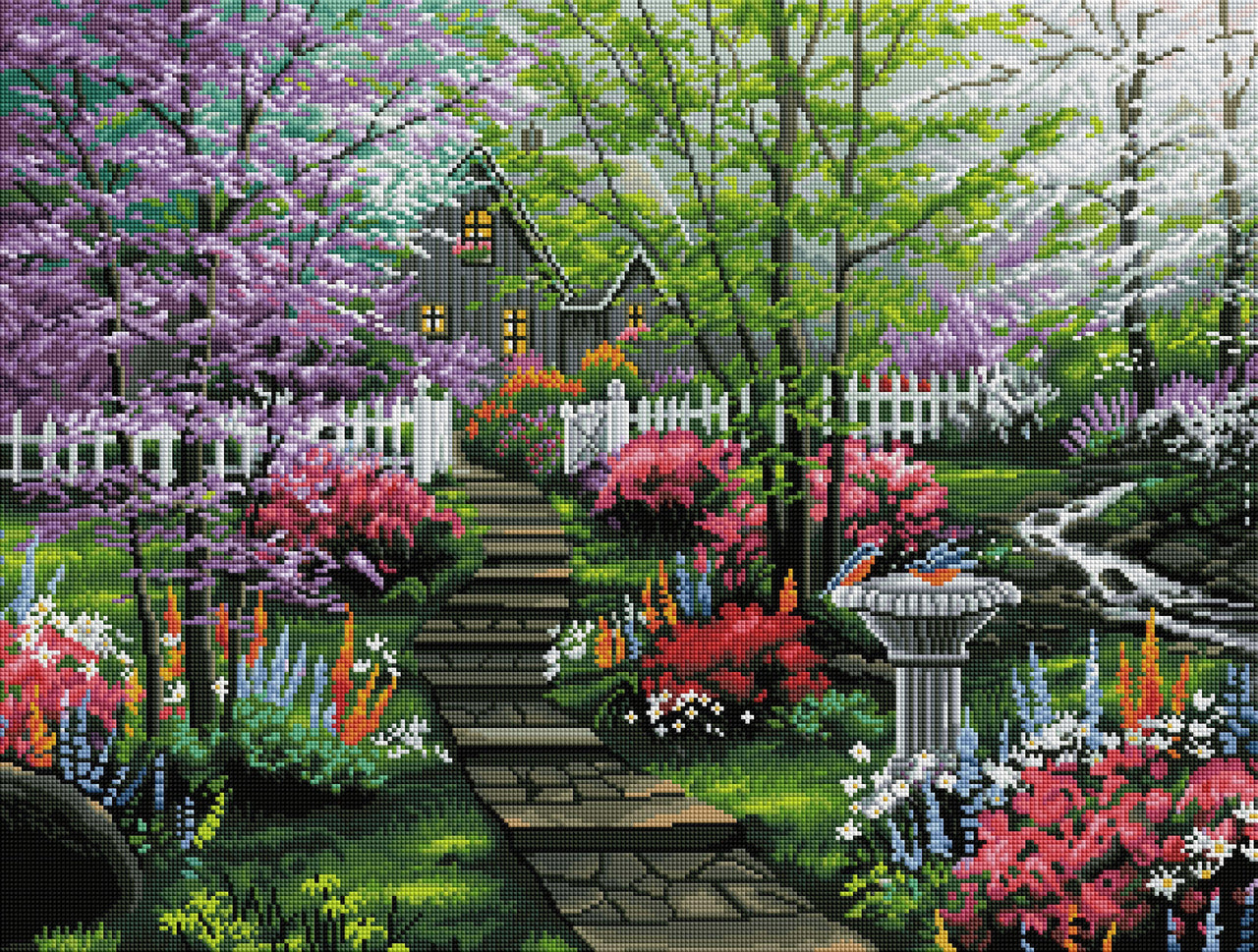 Diamond Painting Springtime Cottage 29" x 22" (74cm x 56cm) / Square with 54 Colors including 5 ABs / 64,532