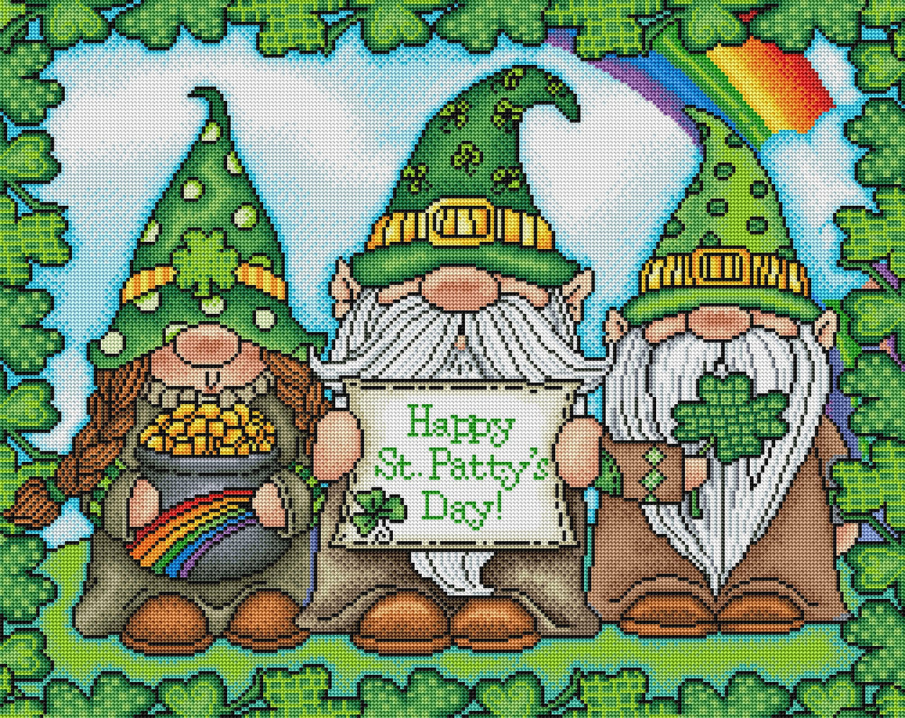 Diamond Painting St. Patrick's Day Gnomes 28" x 22" (71cm x 56cm) / Round with 55 Colors including 5 ABs / 49,949