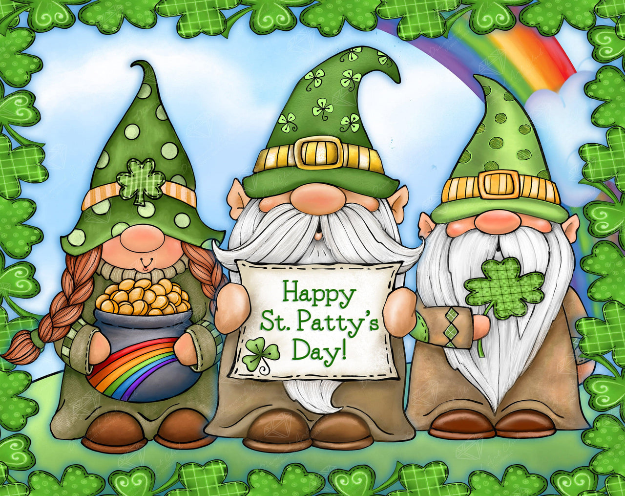 Diamond Painting St. Patrick's Day Gnomes 28" x 22" (71cm x 56cm) / Round with 55 Colors including 5 ABs / 49,949