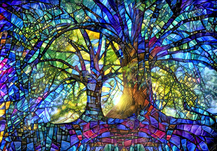 Diamond Painting Stained Glass Trees 36.6" x 25.6" (93cm x 65cm) / Square with 45 Colors including 4 ABs / 97,353