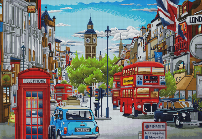 Diamond Painting Street of London 40.2" x 27.6" (102cm x 70cm) / Square With 57 Colors Including 4 ABs / 114,929
