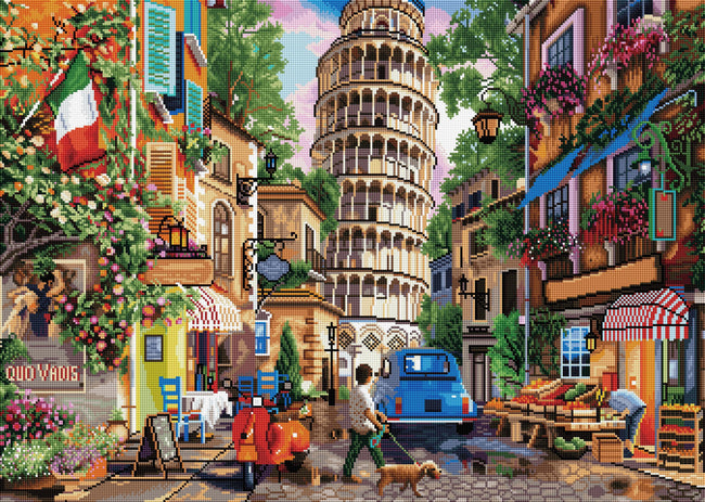 Diamond Painting Streets of Pisa 33.1" x 23.6" (84cm x 60cm) / Square with 73 Colors including 5 ABs / 80,880