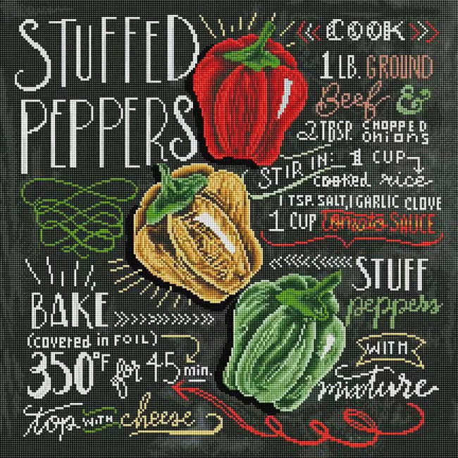 Diamond Painting Stuffed Peppers 21.7" x 21.7″ (55cm x 55cm) / Square With 31 Colors Including 1 AB / 46,656