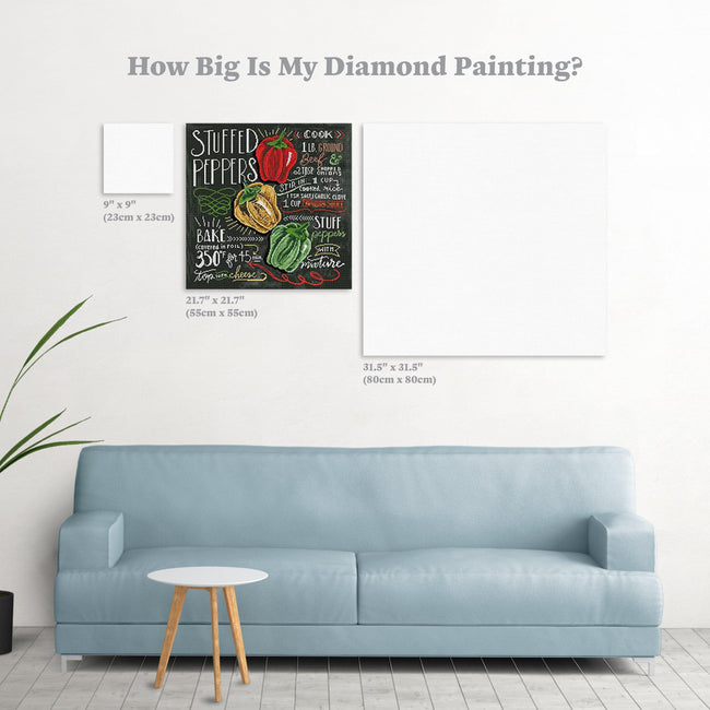 Diamond Painting Stuffed Peppers 21.7" x 21.7″ (55cm x 55cm) / Square With 31 Colors Including 1 AB / 46,656