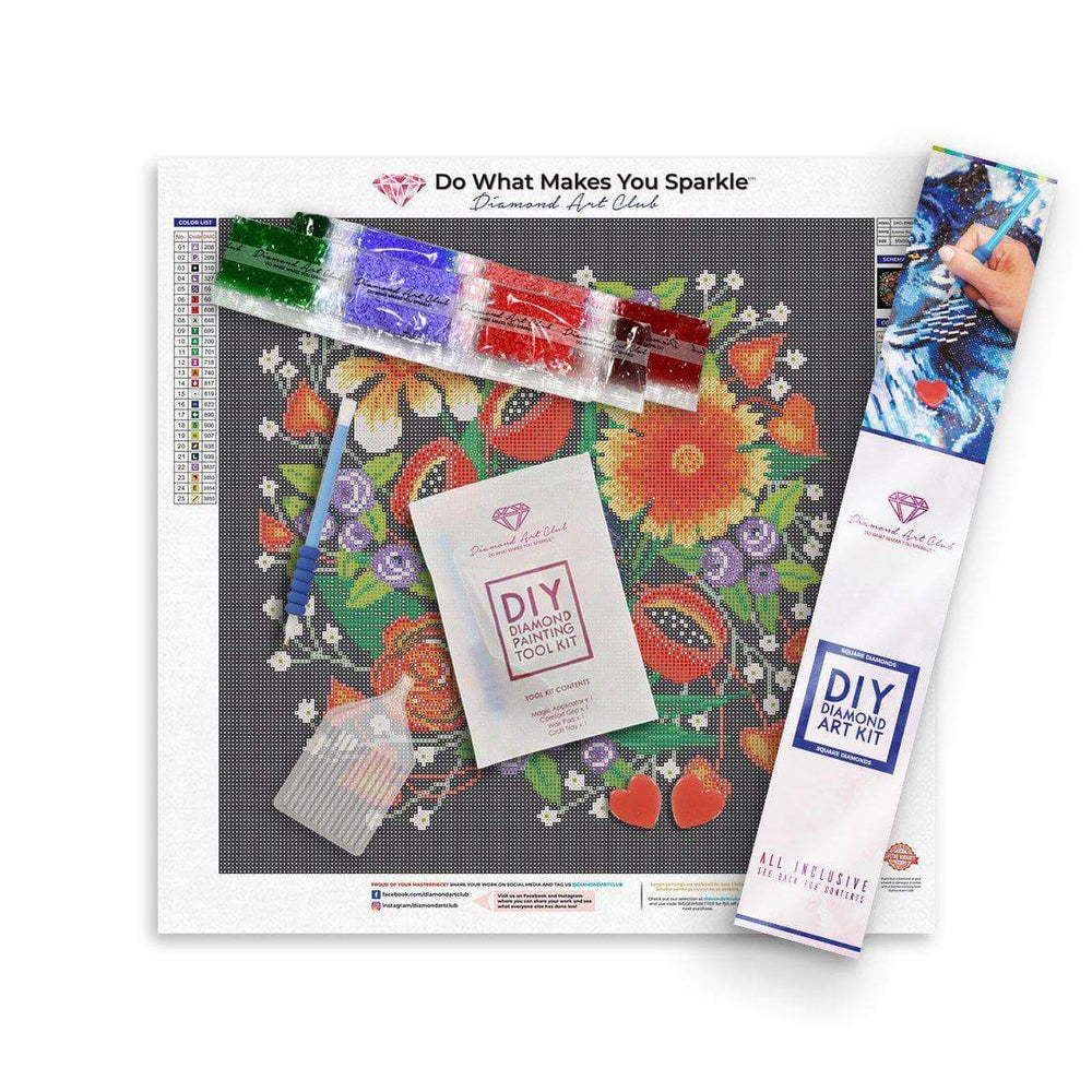 Diamond Painting Summer Blooms Square with 25 Colors / 16.5″ x 16.5″ (42cm x 42cm) / 27,299
