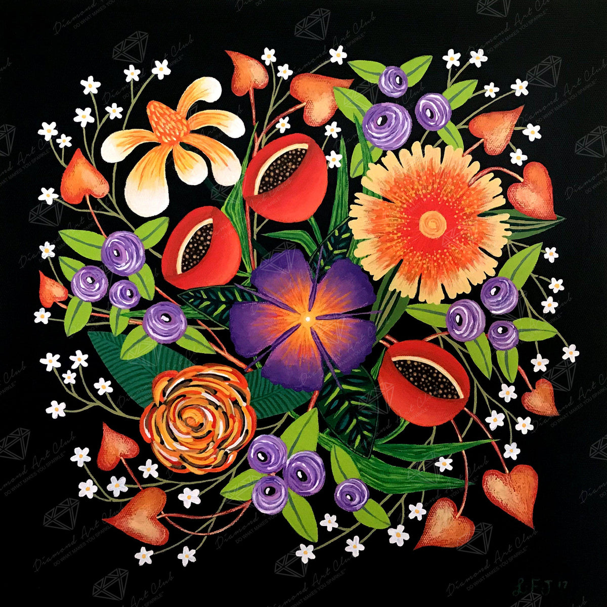 Diamond Painting Summer Blooms Square with 25 Colors / 16.5″ x 16.5″ (42cm x 42cm) / 27,299