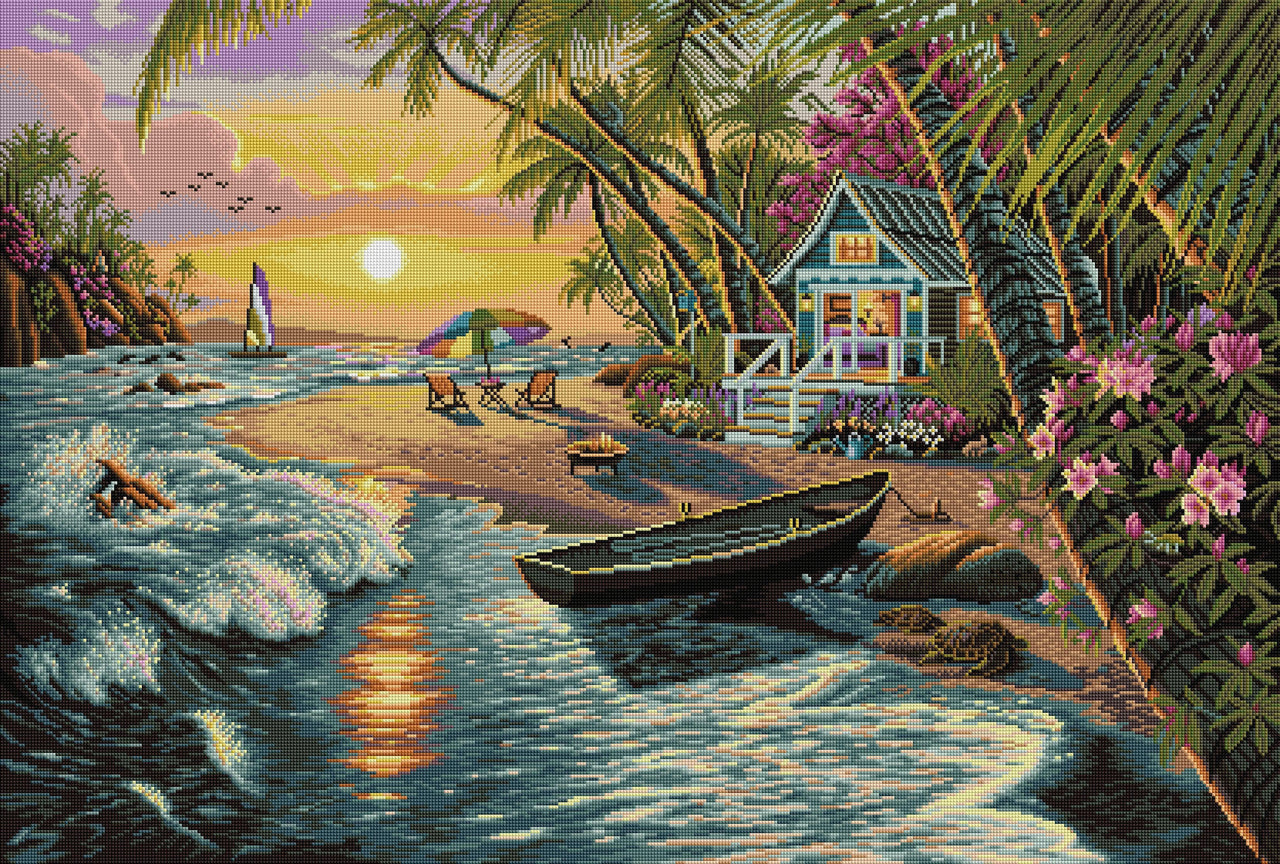 Diamond Painting Sunset Beach 40.9" x 27.6" (104cm x 70cm) / Square With 58 Colors Including 4 ABs / 116,200