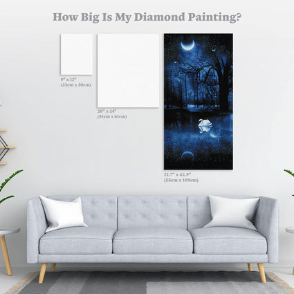 Diamond Painting Swan Lake 21.7" x 42.9" (55cm x 109cm) / Round With 12 Colors including 1 AB / 75,270