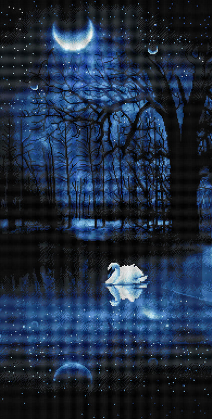 Diamond Painting Swan Lake 21.7" x 42.9" (55cm x 109cm) / Round With 12 Colors including 1 AB / 75,270