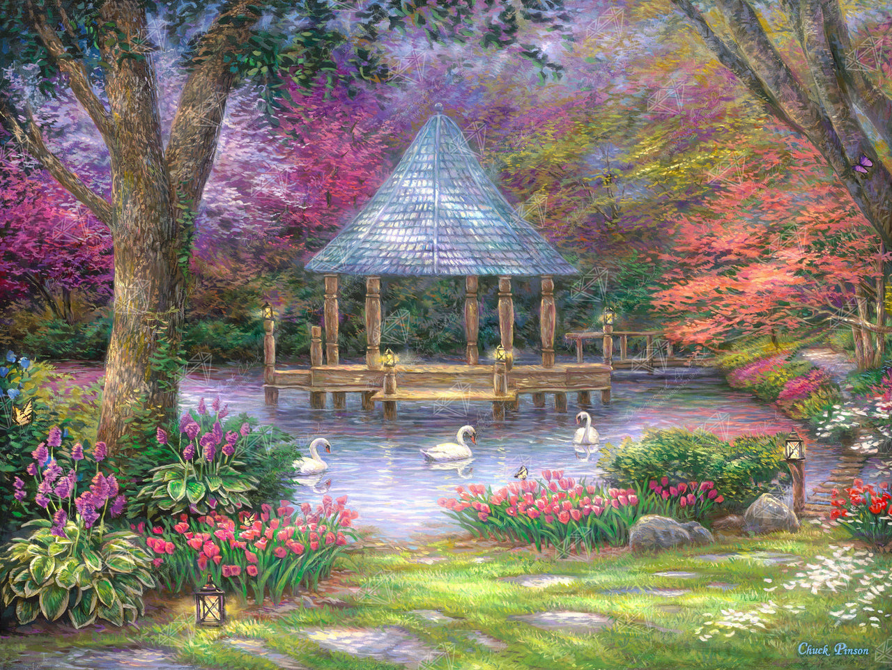 Diamond Painting Swan Pond 29" x 22" (74cm x 56cm) / Square With 65 Colors Including 4 ABs / 64,974