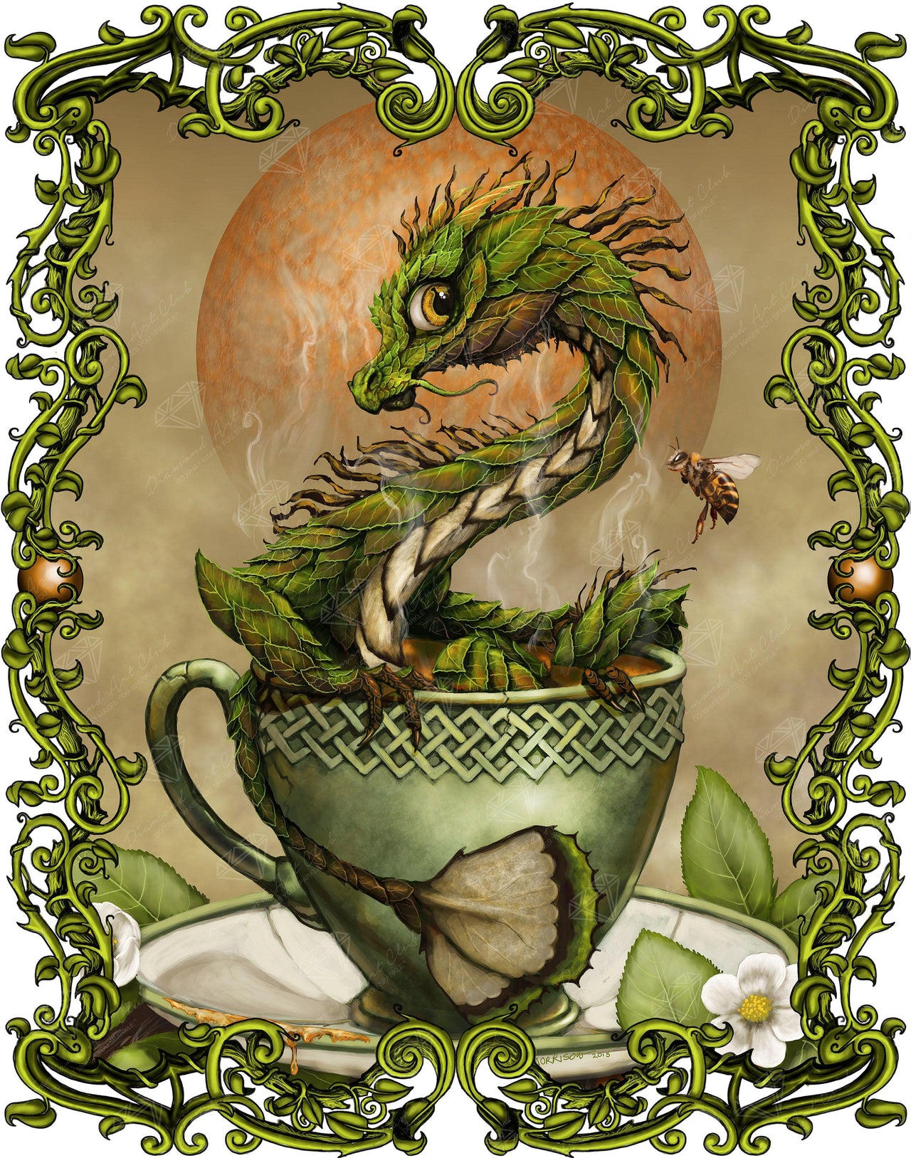 Diamond Painting Tea Dragon 27.6" x 35" (70cm x 89cm) / Square with 37 Colors including 2 ABs / 99,680