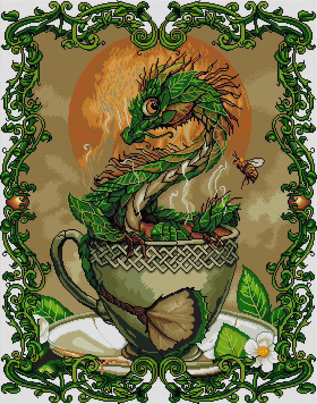 Diamond Painting Tea Dragon 27.6" x 35" (70cm x 89cm) / Square with 37 Colors including 2 ABs / 99,680