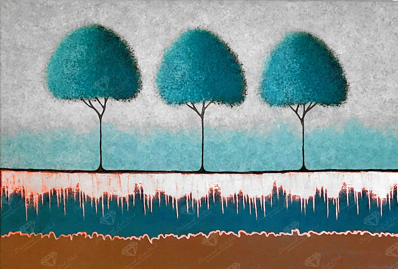Diamond Painting Teal Trees Round With 18 Colors including 1 AB / 16.5" x 24.4" (42cm x 62cm) / 32,412