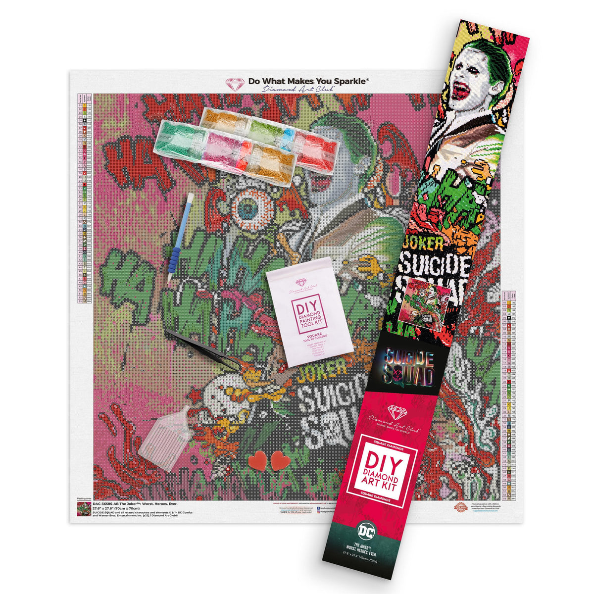 Diamond Painting The Joker™: Worst. Heroes. Ever. 27.6" x 27.6″ (70cm x 70cm) / Square With 53 Colors Including 4 ABs / 76,729