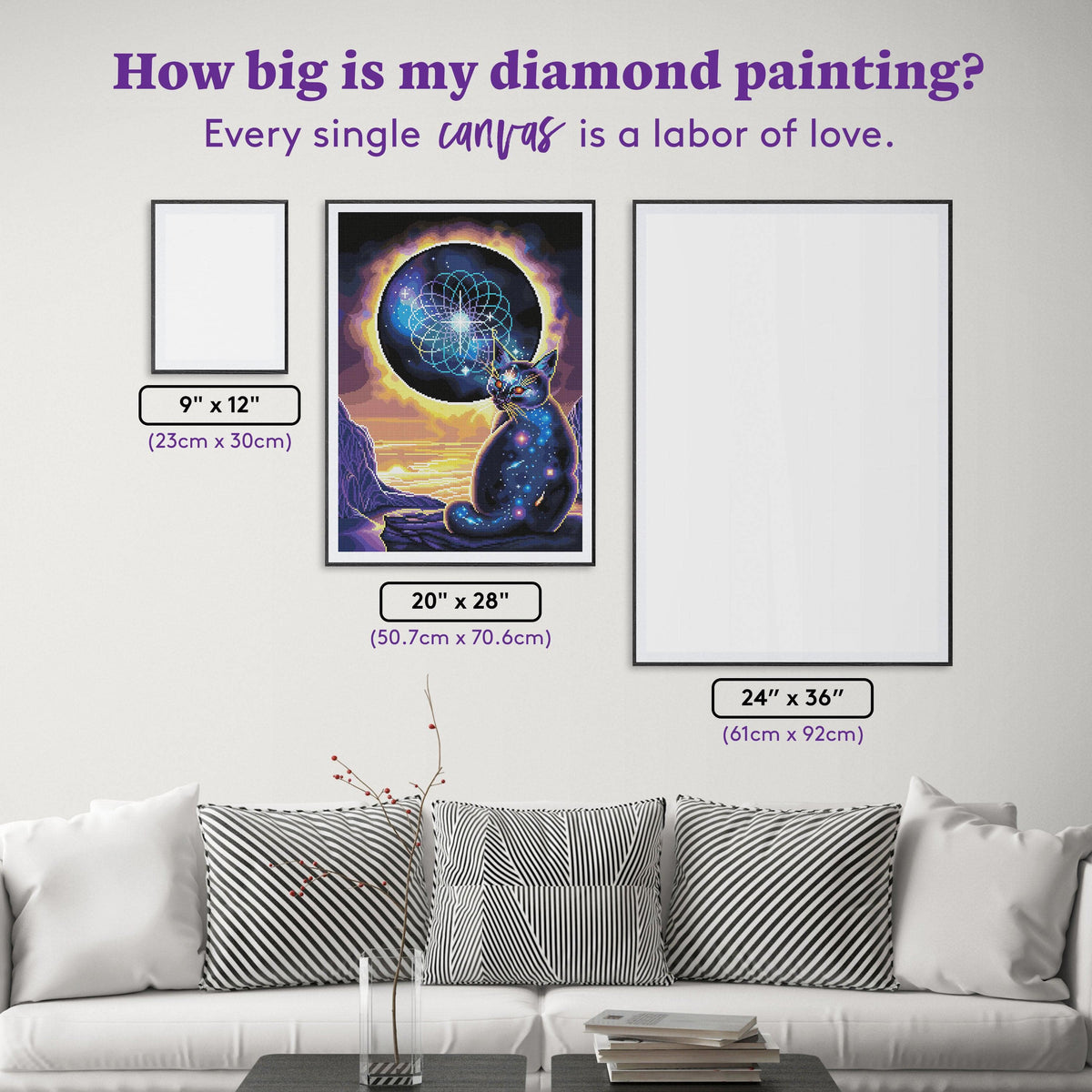 Diamond Painting The Midnight Cat 20" x 28" (50.7cm x 70.6cm) / Round With 53 Colors Including 4 ABs / 45,612