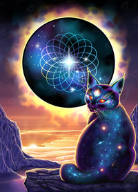 Diamond Painting The Midnight Cat 20" x 28" (50.7cm x 70.6cm) / Round With 53 Colors Including 4 ABs / 45,612