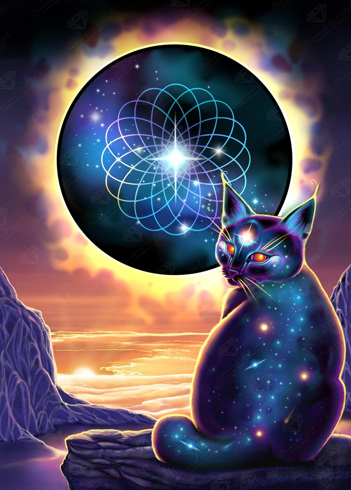 Diamond Painting The Midnight Cat 20" x 28" (50.7cm x 70.6cm) / Round With 53 Colors Including 4 ABs / 45,612