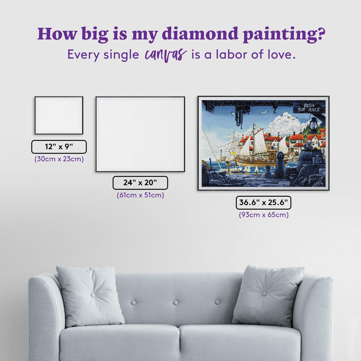 Diamond Painting The Sailing Boat with Sails 36.6" x 25.6" (93cm x 65cm) / Square With 56 Colors Including 5 ABs / 97,353