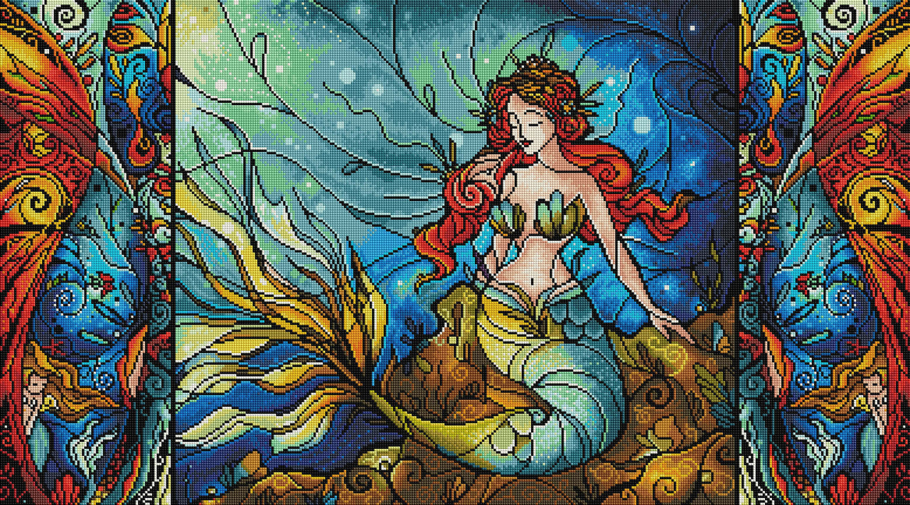 Diamond Painting The Serene Siren Triptych 21.7″ x 39.0″ (55cm x 99cm) / Square With 43 Colors including 2 ABs / 84,033